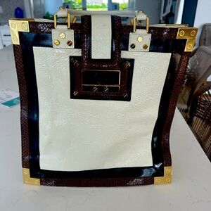 Tory Burch Cream Black Patent Leather Gold Hardware Top handle